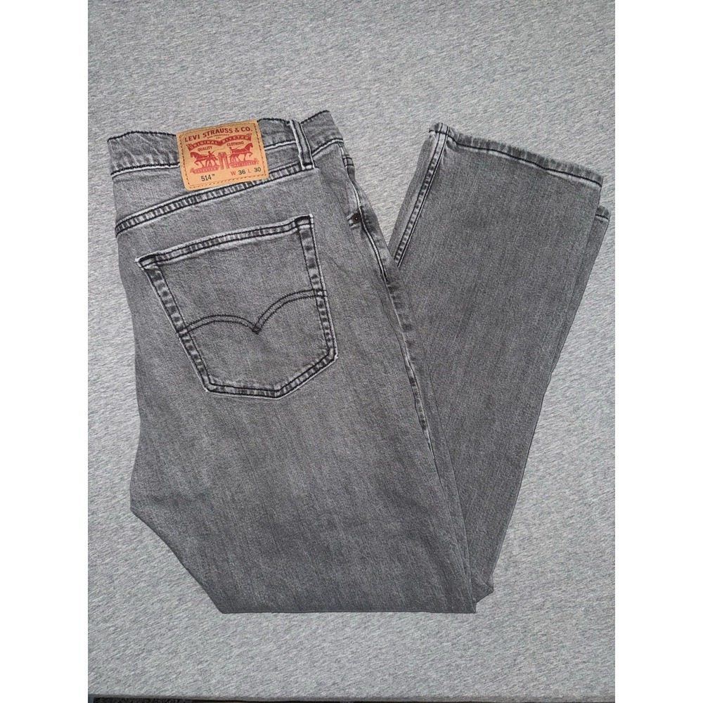 Levi 514 Mens Straight Fit Gray Jeans Size 36x30 Denim Pant Stretch Buttery Soft - Picture 1 of 13